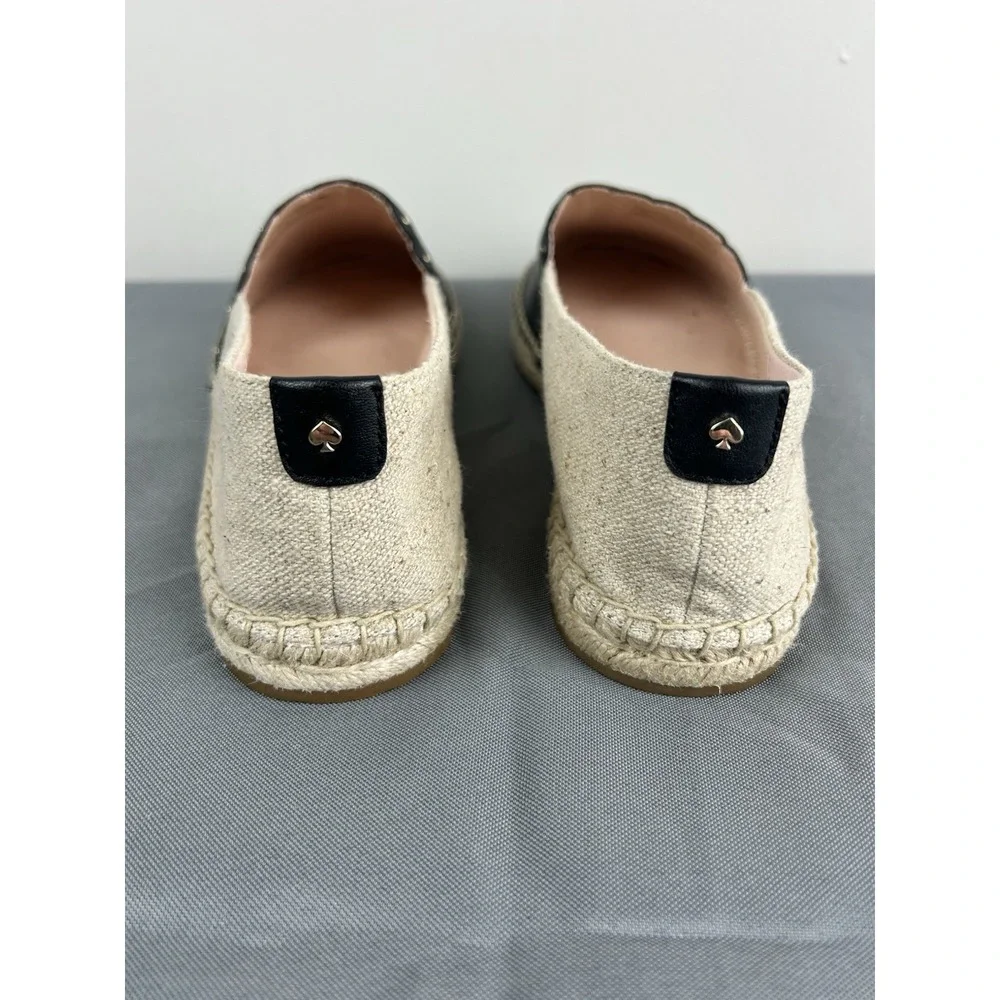 KATE SPADE Leather Gwendolyn Black Tan Applique Studded Espadrilles Sz 7.5B